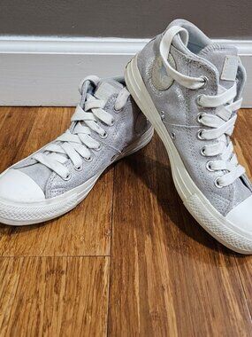 Converse Chuck Taylor All Star Madison Mid Silver Metallic Suede Shoes 7 A12502C
